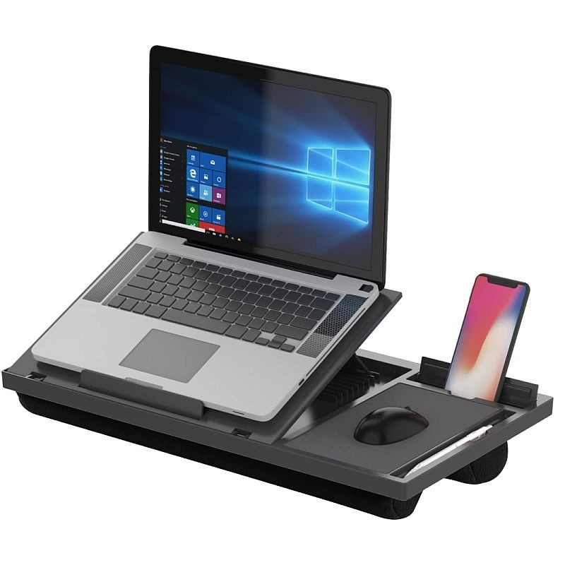 Suport ergonomic laptop, platforma ajustabila in 7 pozitii, stand telefon si stilou, mouse pad, perna genunchi, negru - imagine 10